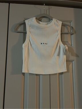 Roxy White Ribbed Tank Top with Subtle Logo